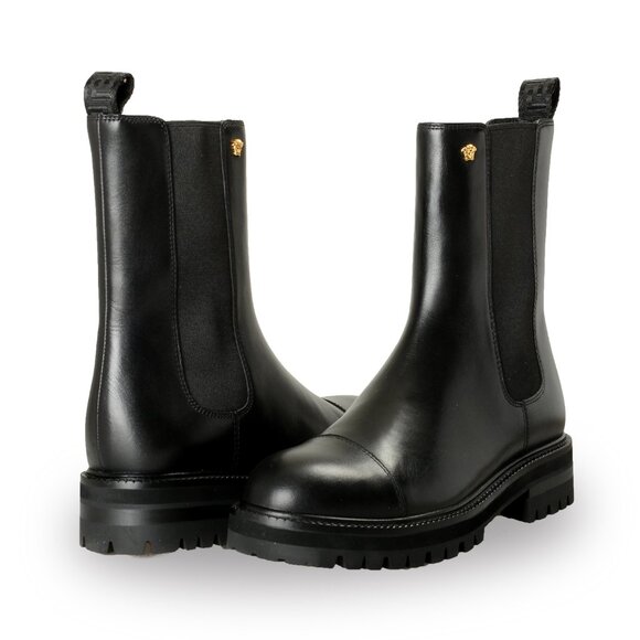 Versace Men\'s Black Leather Gold Medusa Chelsea Boots Shoes US 11 IT 44 main image 4